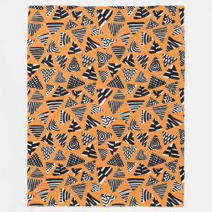 Triangles 240121 - Black and White on Orange Fleece Blanket
