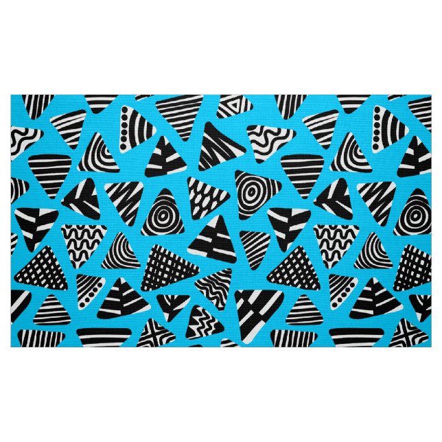 Triangles 240121 - Black and White on Sky Blue Fabric (Fat Quarter)