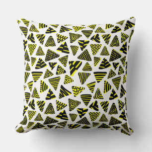 Triangles 240121 - Black and Yellow on White Cushion
