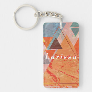 Triangles abstract geometric colour block pattern key ring
