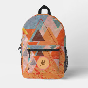 Triangles abstract geometric colour block pattern printed backpack