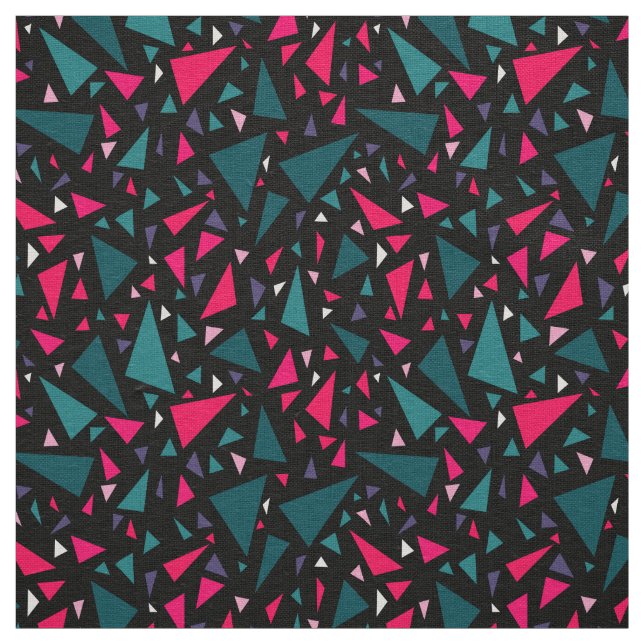 Triangles blue scarlet colours on black background fabric (Swatch)