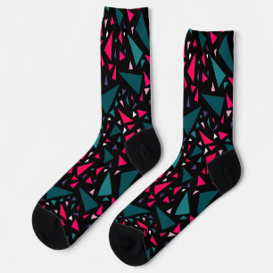 Triangles blue scarlet colours on black background socks