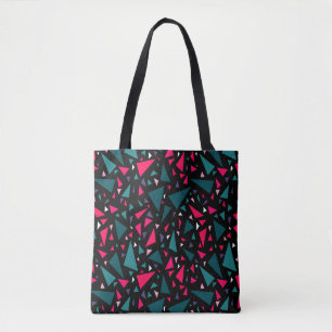 Triangles blue scarlet colours on black background tote bag