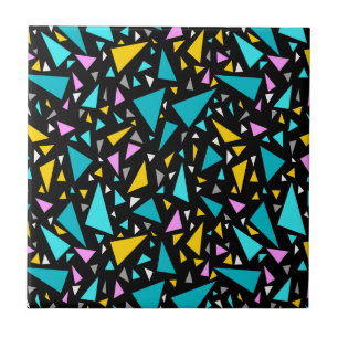 Triangles blue yellow colours on black background ceramic tile