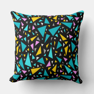 Triangles blue yellow colours on black background  cushion