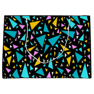 Triangles blue yellow colours on black background large gift bag