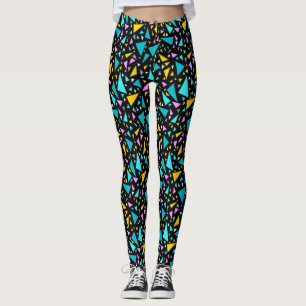 Triangles blue yellow colours on black background  leggings