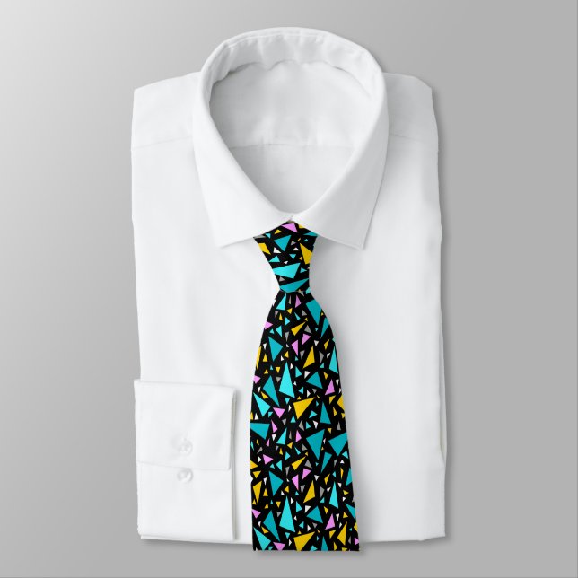 Triangles blue yellow colours on black background  tie (Tied)