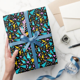 Triangles blue yellow colours on black background wrapping paper
