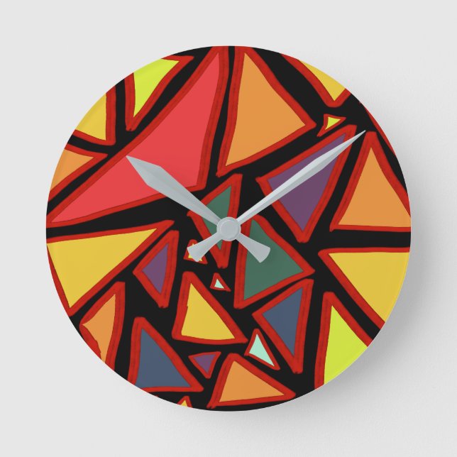 Triangles Geometric Mosaic Multicolor Round Clock (Front)