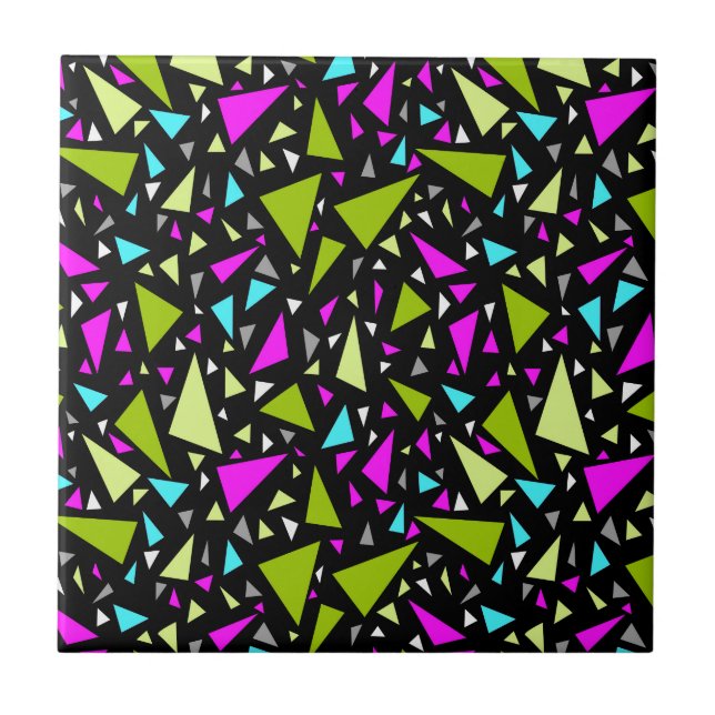 Triangles green crimson colours on black backgroun ceramic tile (Front)