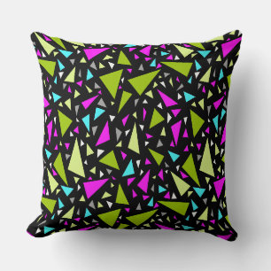 Triangles green crimson colours on black backgroun cushion