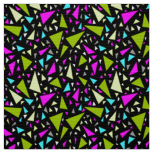 Triangles green crimson colours on black backgroun fabric