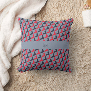 Triangles Grey Red Minimal Pattern Cushion