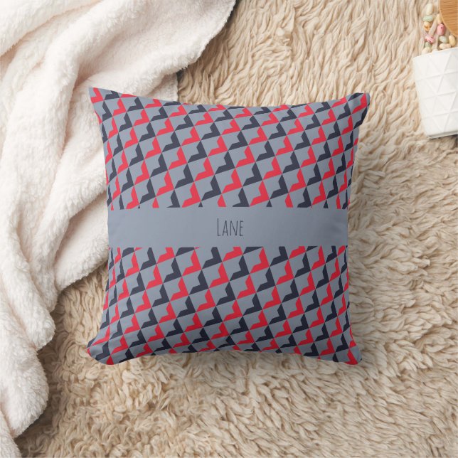 Triangles Grey Red Minimal Pattern Cushion (Blanket)