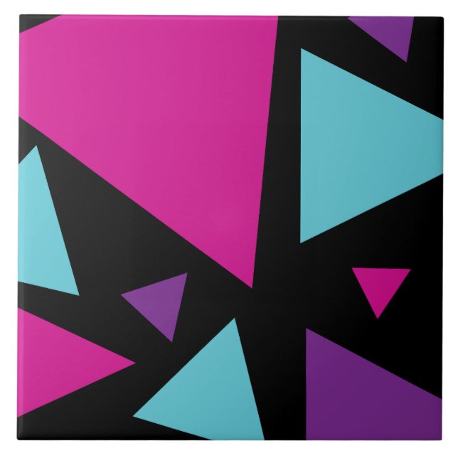 Triangles in Pink, Purple, Blue and Black Ceramic Tile (Front)