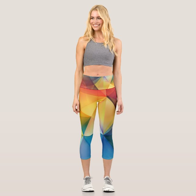 Triangles in rainbow colours capri leggings (Front)