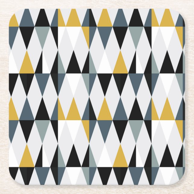 Triangles: Modern Vintage Geometric Pattern. Square Paper Coaster (Front)