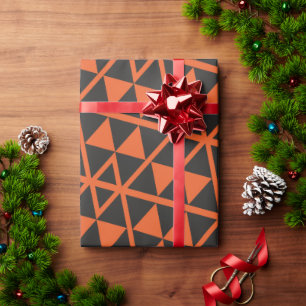 Triangles Orange Black Minimal Pattern Wrapping Paper