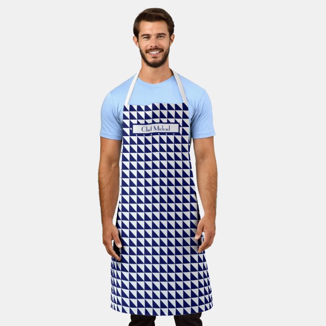 Triangles Pattern DIY Colours Navy White SV Apron (Worn)