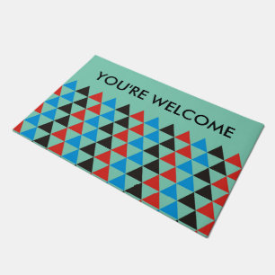 Triangles pattern - red black blue + your backgr. doormat