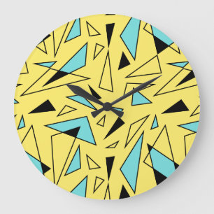 Triangles Pattern - Yellow & Turquoise Large Clock