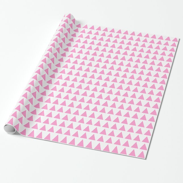 Triangles - Pink on White Wrapping Paper (Unrolled)