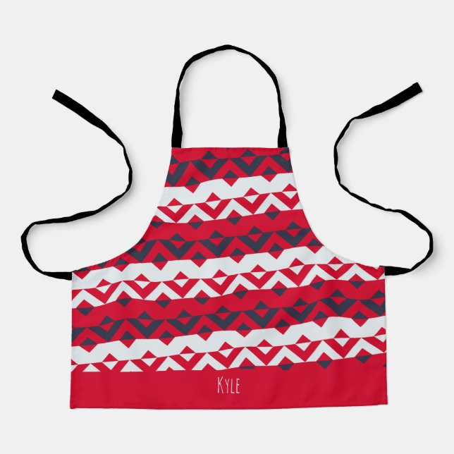 Triangles Red Blue Minimal Pattern Apron (Front)
