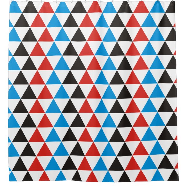 Triangles seamless pattern - black red blue shower curtain (Front)
