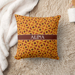 Triangles Yellow Brown Minimal Pattern Cushion