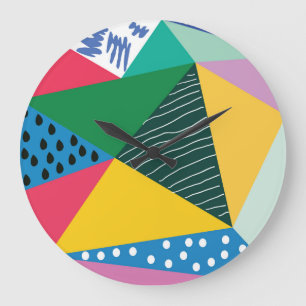 Triangular Abstract: Geometric Vintage Decor. Large Clock