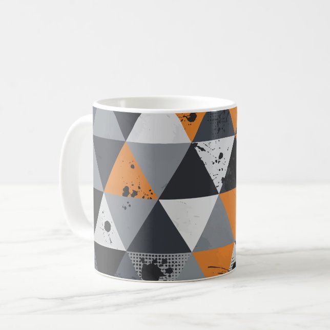 Triangular Design in Orange, Black, and Grey Coffee Mug (Front Left)