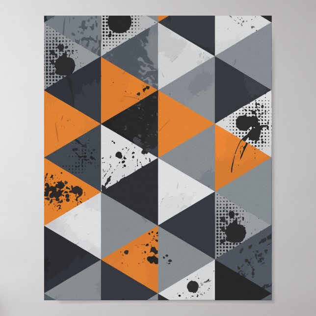 Triangular Design in Orange, Black, and Grey Poster (Front)