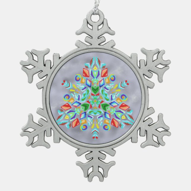 Triangular Design (Snowflake Ornament) Snowflake Pewter Christmas Ornament (Front)