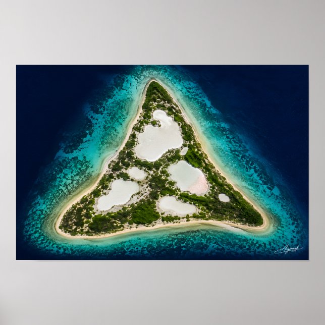 Triangular Island with Salt Lagoons Satellite View Poster (Front)