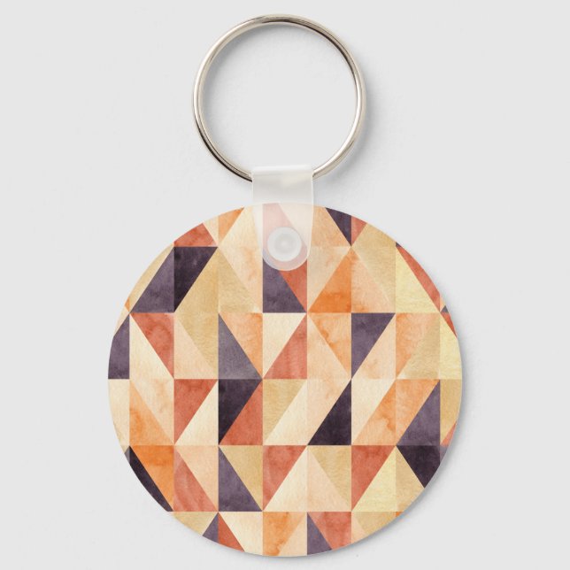 Triangular Mosaic Watercolor Earthy Pattern Key Ring (Front)
