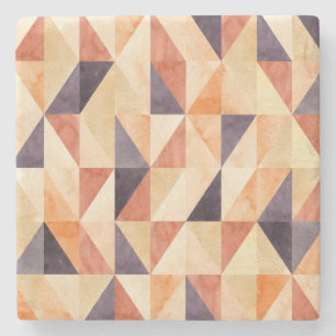 Triangular Mosaic Watercolor Earthy Pattern Stone Coaster