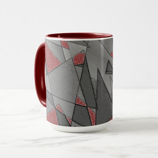 Triangular rough cutouts, over red background mug (Front Left)