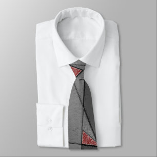 Triangular rough cutouts, over red background tie