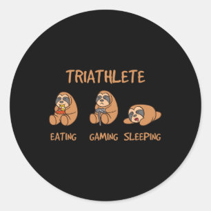 Triathlete Funny Gaming Sloth Playing Video Game N Classic Round Sticker