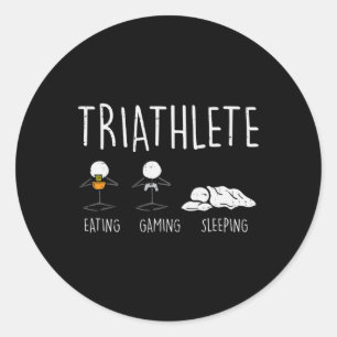Triathlete Stickman Eat Video Game Sleep Funny Gam Classic Round Sticker