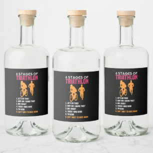 Triathlon - 6 Stages Of Triathlon Liquor Bottle Label