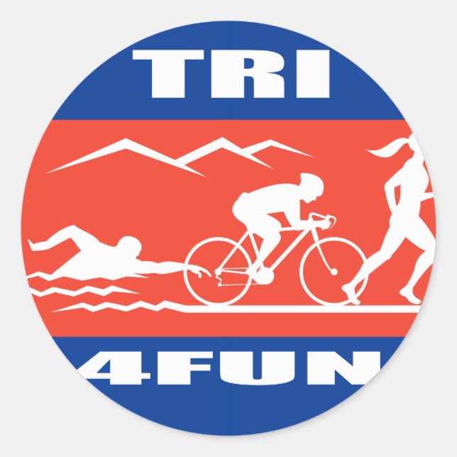 Triathlon athlete swim bike run race tri 4 fun classic round sticker (Front)