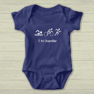 Triathlon fun text and pictograms sports baby bodysuit