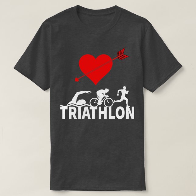 Triathlon Heart Heartbeat Triathlete Run Swim Bike T-Shirt (Design Front)