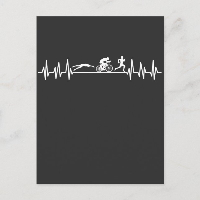 Triathlon heartbeat Sportman Bike Swim Run Athlet Postcard (Front)
