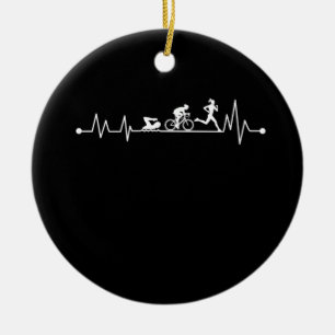 TRIATHLON HEARTBEAT T SHIRT CERAMIC ORNAMENT
