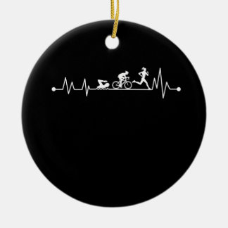 TRIATHLON HEARTBEAT T SHIRT CERAMIC ORNAMENT