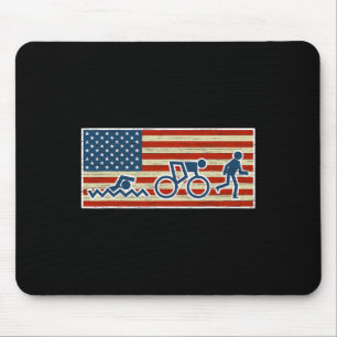 Triathlon Run Triathlete Biathlon Usa Flag Sports Mouse Pad